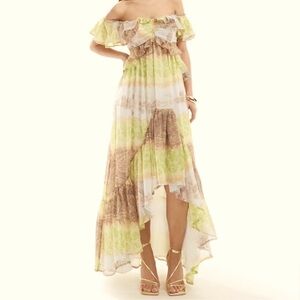 ASOS Design Ruffle Cut Out Off The Shoulder Maxi Dress Hi Lo Hem Size 4 New